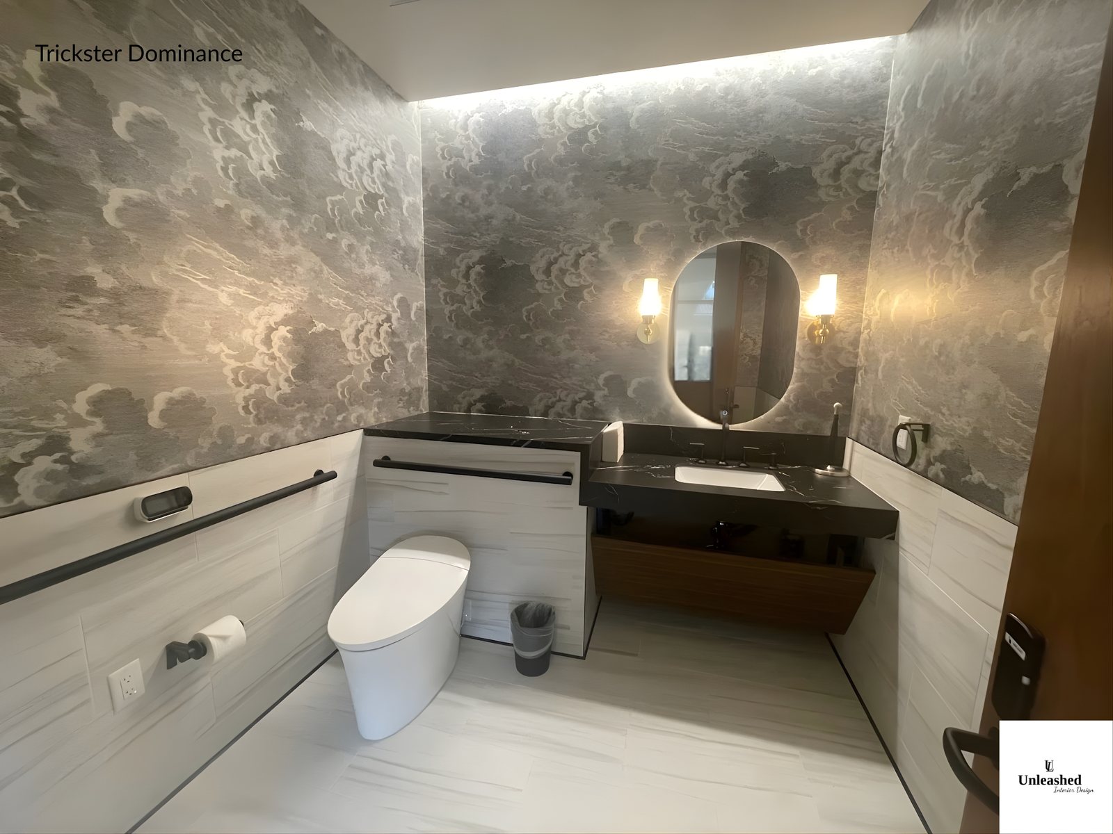 Designed powder room with dramatic finishes